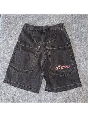JNCO Patch Spellout Black Faded Denim Jorts Mens SM 30 Vtg y2k 90s Rare